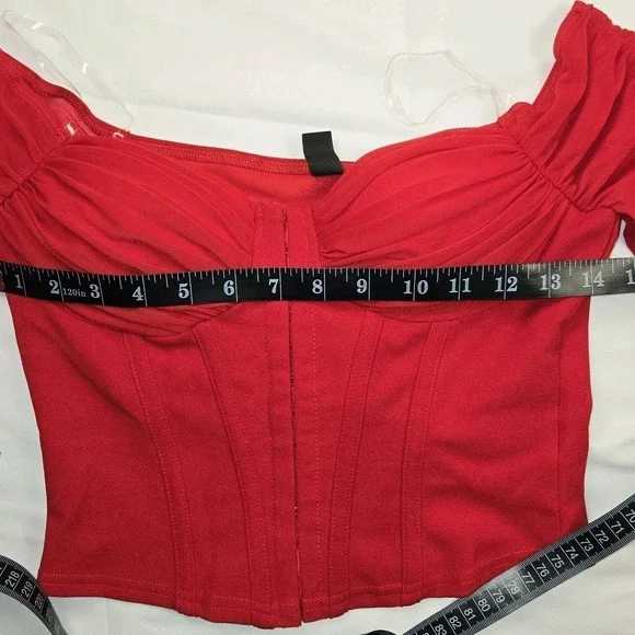 Windsor Small Red Corset Ruched Long‎ Sleeve Top Womens Romantic Night Out - Picture 8 of 12